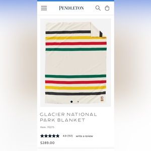 Pendleton Glacier National Park Blanket, Full Size, pure virgin wool. Brand new.